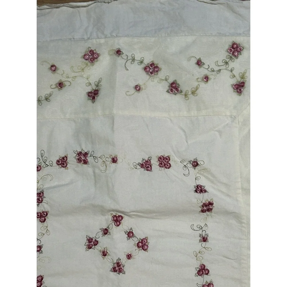 Throw Pillow Cover Bed Large Open Back Embroider Roses Pink Green Lace Inlay 27
